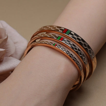 18K Gold Plated Stainless Steel 55MM Red Green Bangles Fashionable Bracelet