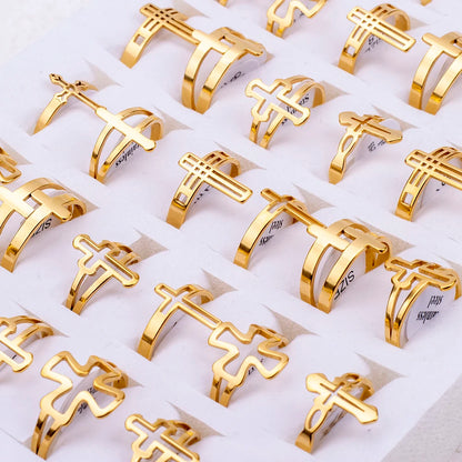 36Pcs/Lot Wholesale Stainless Steel Hollow Cross Charms Fashion Rings