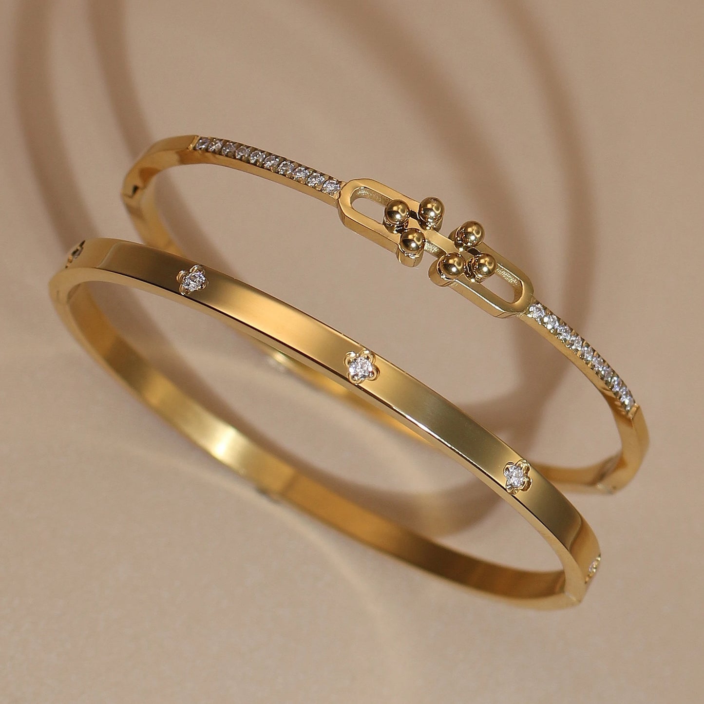 Geometric Crystal Design 18K Gold Plated Stainless Steel Bangle Bracelet Women's Jewelry Gift