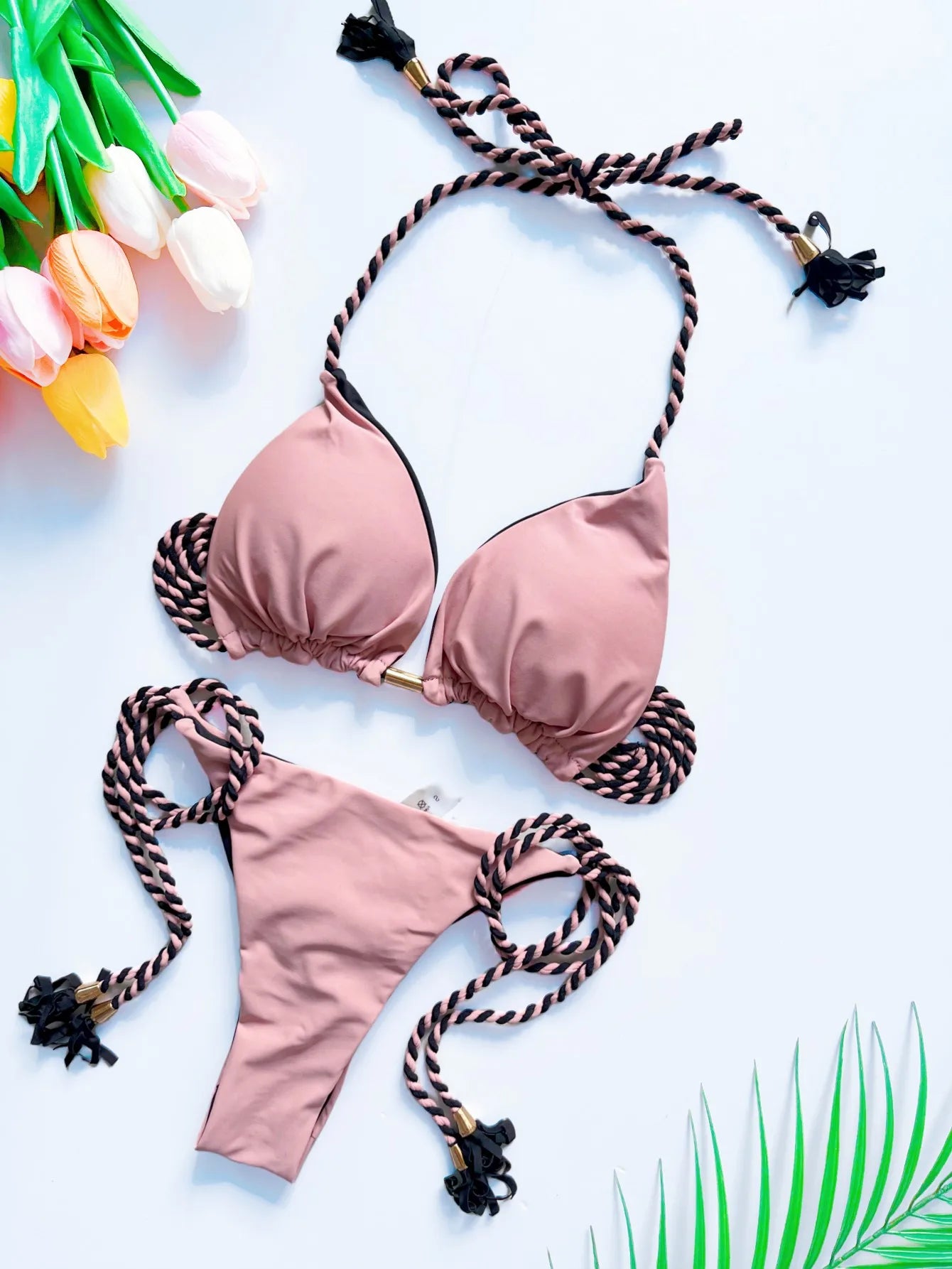 Sexy Beach Women's Swimsuit Braiding Rope Bikini Two-piece Triangle Swimwear Bathing Brazilian Suit