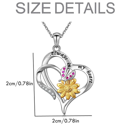 Women Fashion Charm Double Heart Ladybug Sunflower Memorial Pendant Necklace Gifts