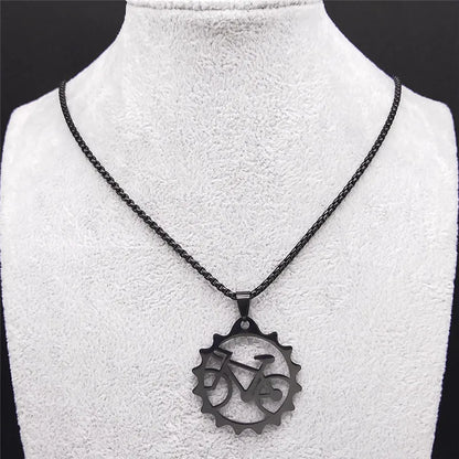 Women Men Tires Bike Bicycle Stainless Steel Long Chain Black Color Necklaces