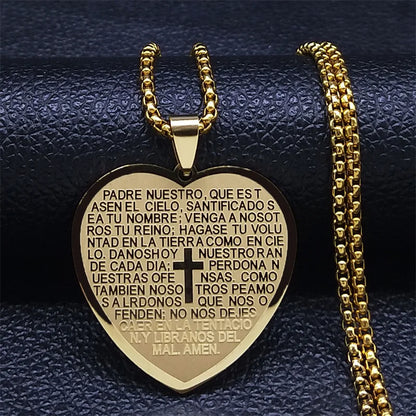 Men Women Stainless Steel Portuguese Religious Christian Cross Bible Verse Prayer Necklace