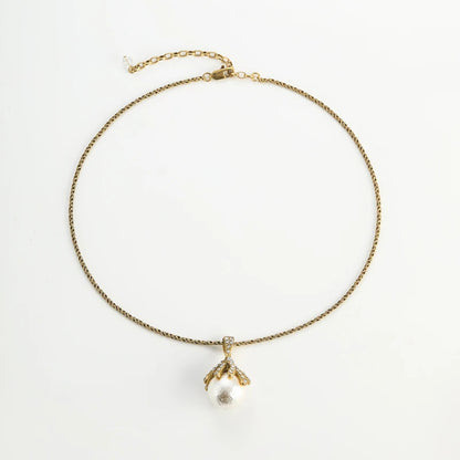 Women Vintage Pearl Freshwater Shell Rhinestone Ball Designer Wedding Pendant Necklace