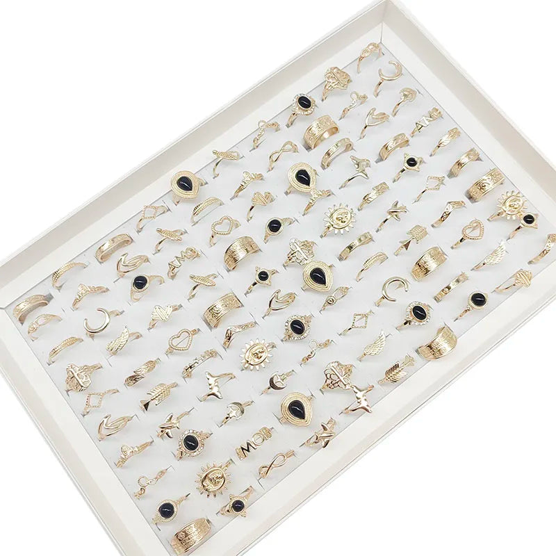 100pcs/Lot Wholesale Bohemia Mixed Style Rhinestone Snake Fake Opal Stone Enamel Rings