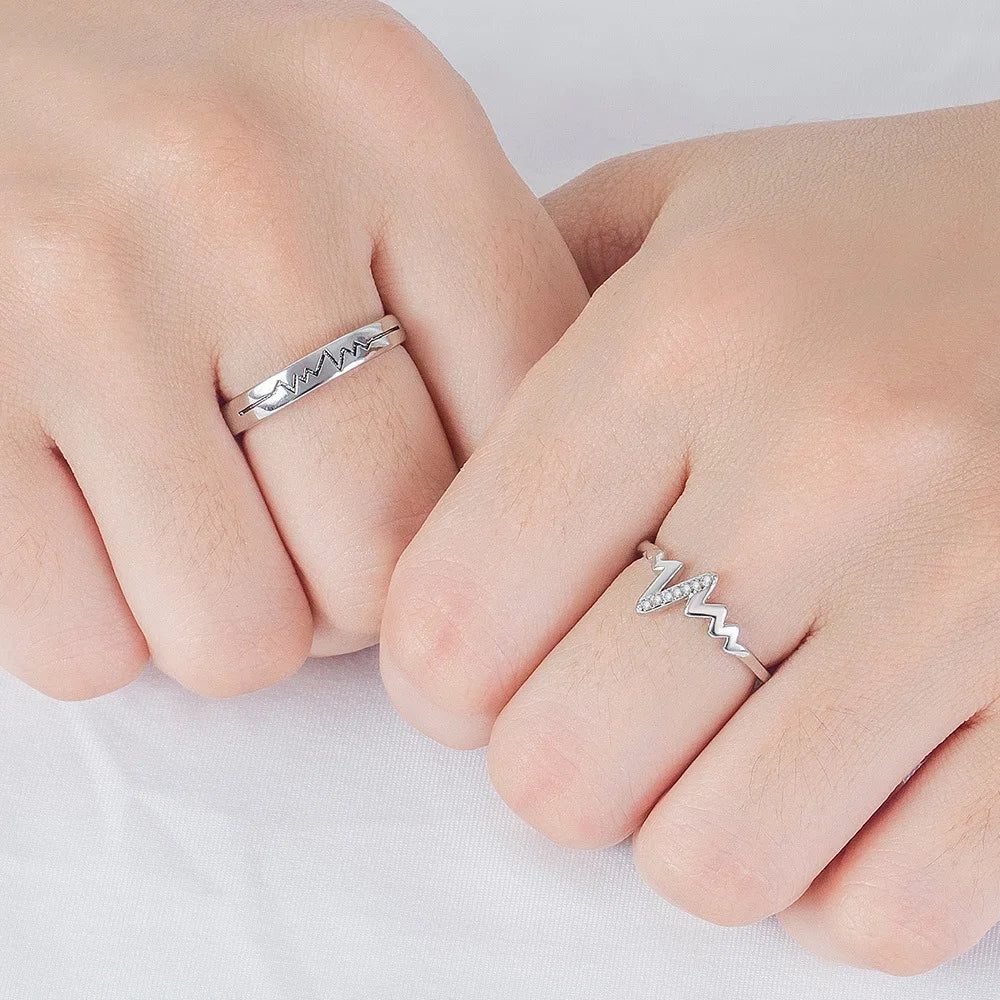 Solid 925 Sterling Silver Women's Couple Bridal Wedding Crystal Rings
