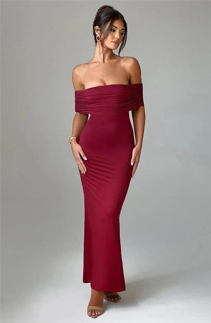 Women Strapless Backless Maxi Solid Off-shoulder Sleeveless Bodycon Long Dress