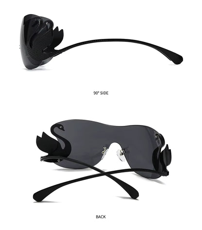 Y2k Women Fashion Swan Inlay Gradient Lens Shades Oversized Rimless Sunglasses Glasses