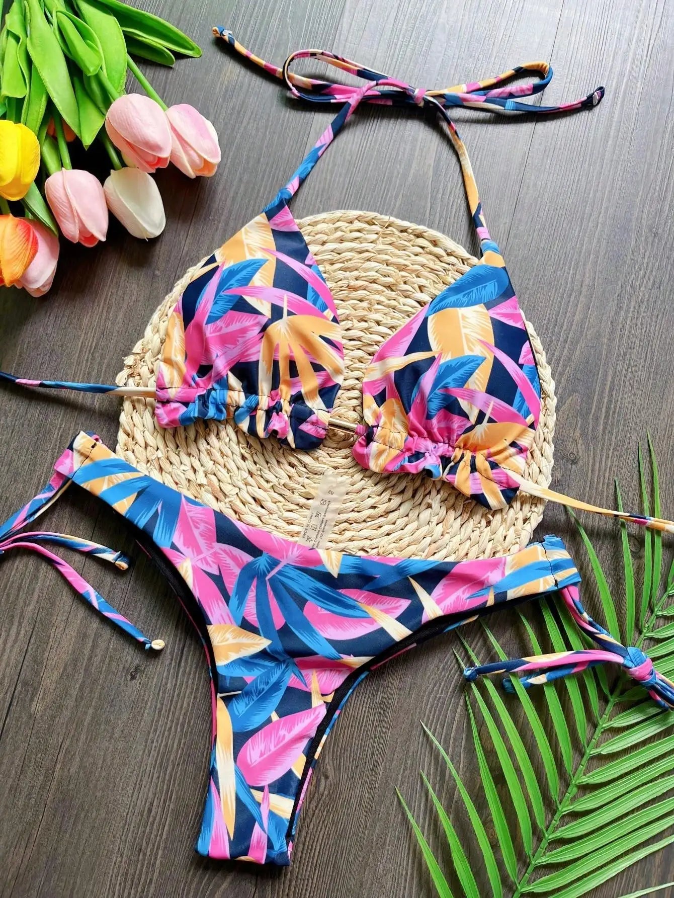 Women Print Cut Out Swimwear Low Waist Swimsuit Micro Bathing Triangle Beachwear Bikinis Set