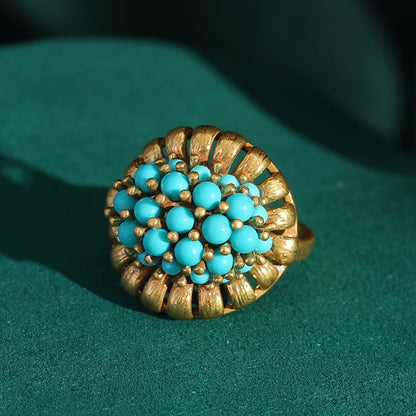 Victorian Retro 18K Gold Plated Adjustable Turquoise Cluster Banquet Ring