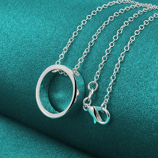 925 Sterling Silver Round Circle Smooth Wedding Engagement Party Pendants Chain 16-30 Inch
