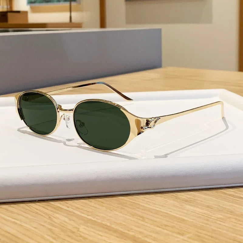 Women Metal Frame Oval Shades Fashion Designer Sunglasses Glasses