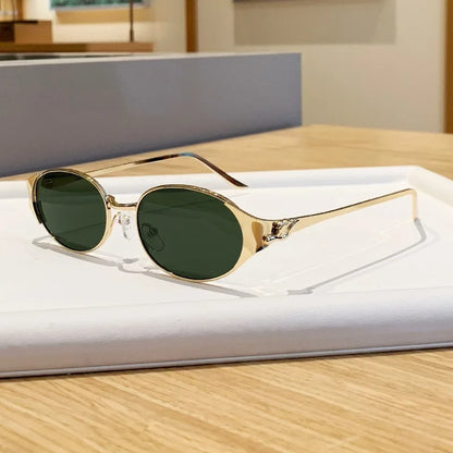 Women Metal Frame Oval Shades Fashion Designer Sunglasses Glasses
