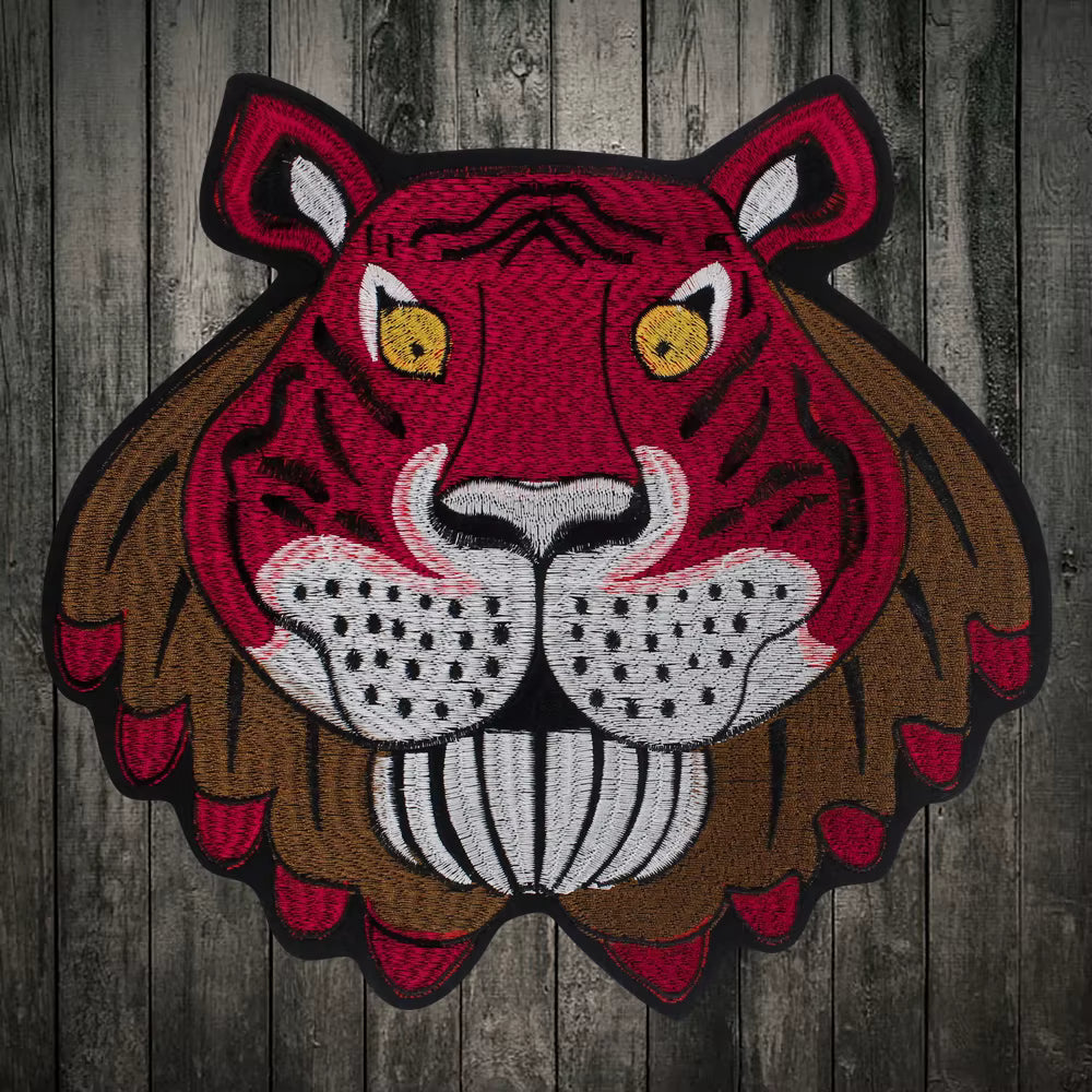 Large Animal Tiger Head Embroidery Patch Appliques Iron on Patches Badge Clothes Sewing