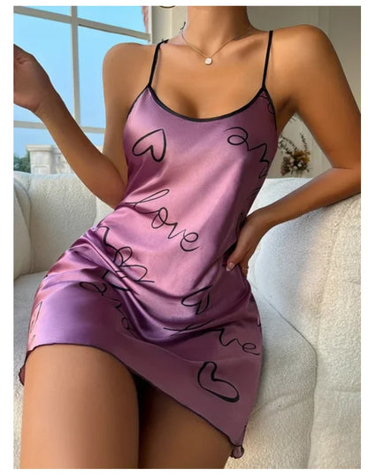 Heart Print Scoop Neck Criss Cross Women's Sleepwear Nightdress