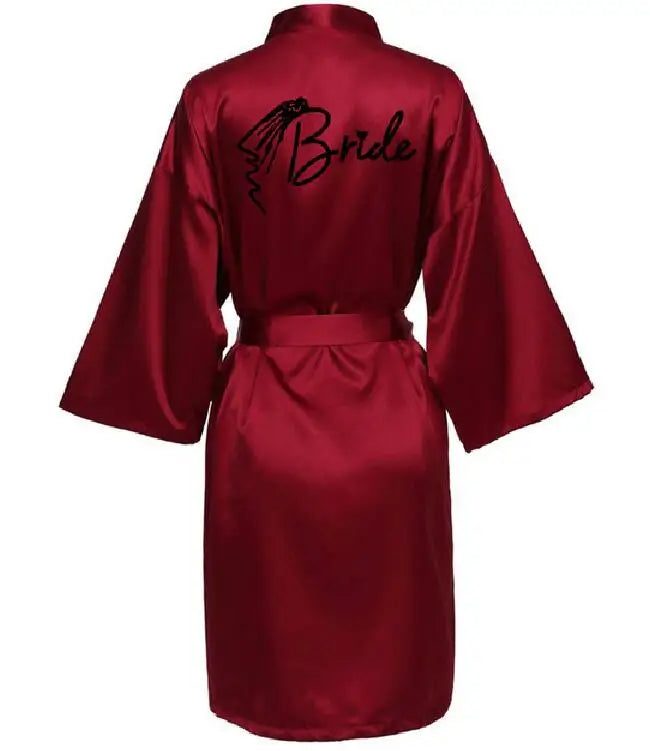 Women Wedding Bridal Bride Robe Printed Kimono Satin Pajamas Bridesmaid Bathrobe