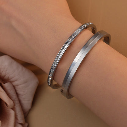 Fashion Plated 18k Zircon Stainless Steel Women's Bracelet Bangles