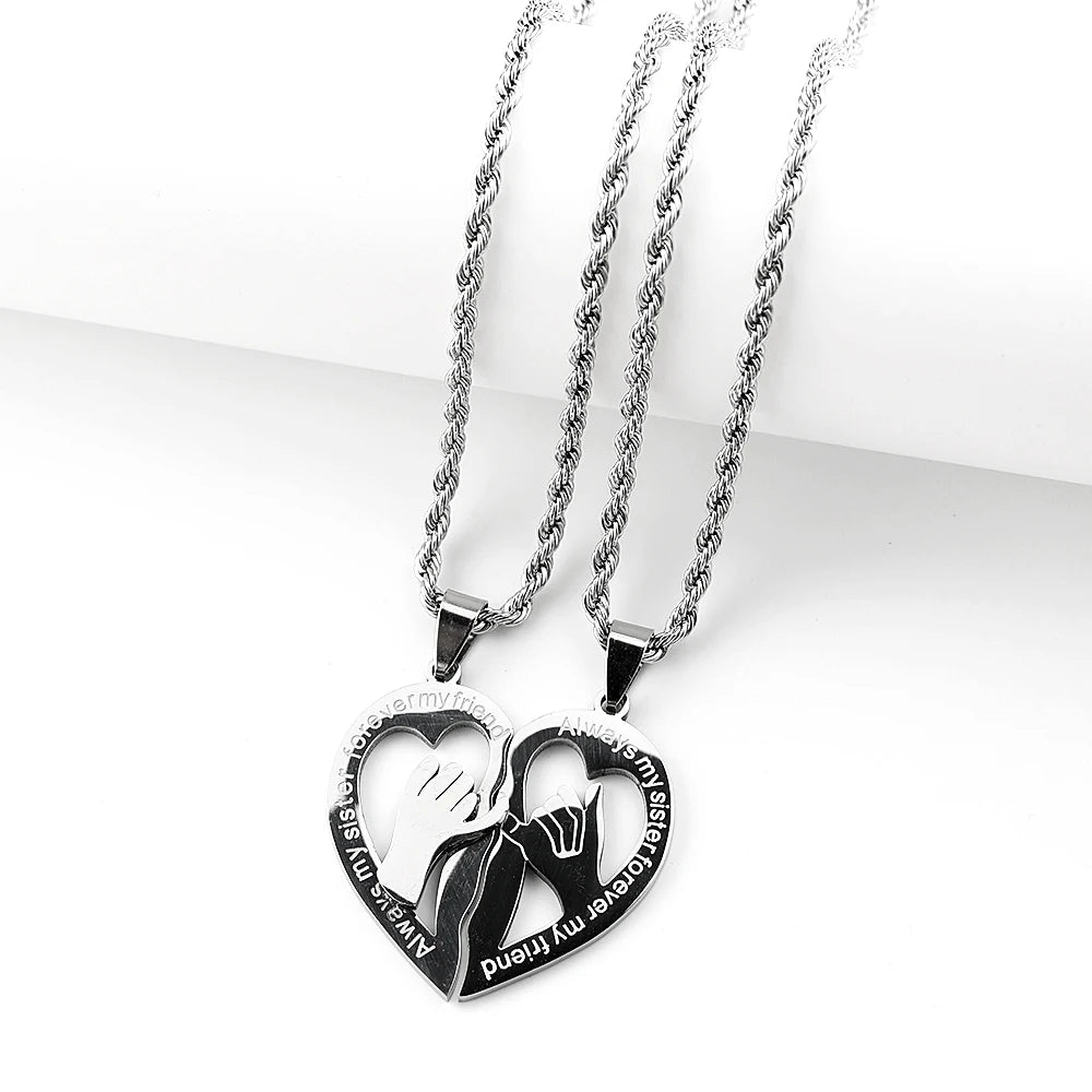 Women Heart Friend Lover Sister Pendant Stainless Steel Gold Color Necklace