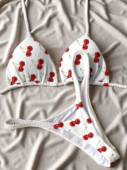 Micro Cherry Prints Bikini Push Up Women Swimwear Beach Swimsuit