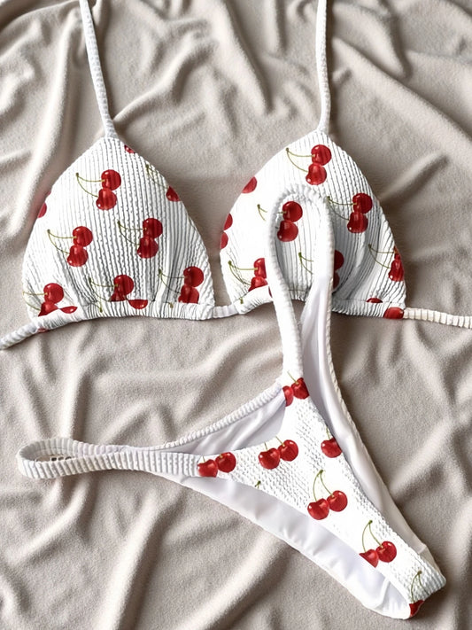 Micro Cherry Prints Bikini Push Up Women Swimwear Beach Swimsuit