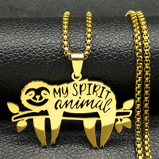 Cute Sleep Sloth My Spirit Animal Women Men Stainless Steel Gold Silver Chain Necklace