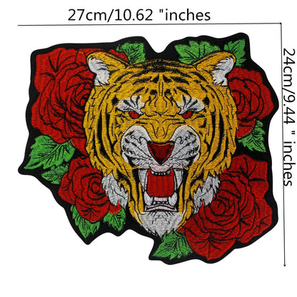Large Size Biker Applique Fierce Tiger head Embroidery Patches Iron on for Clothes Animal Stickers Patch