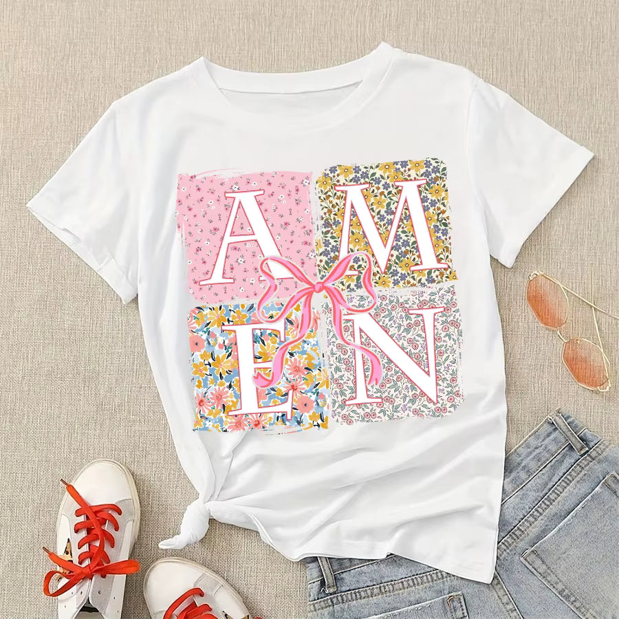 Floral Amen Bible Verses DIY Iron-On Heat Transfer Sticker Decal T-shirts Sweatshirts Bag Clothes Pillow Decor
