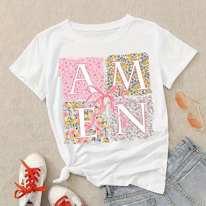Floral Amen Bible Verses DIY Iron-On Heat Transfer Sticker Decal T-shirts Sweatshirts Bag Clothes Pillow Decor