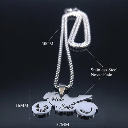 Women Men Godfather Motor Bicycle Stainless Steel Silver Color Chain Necklace