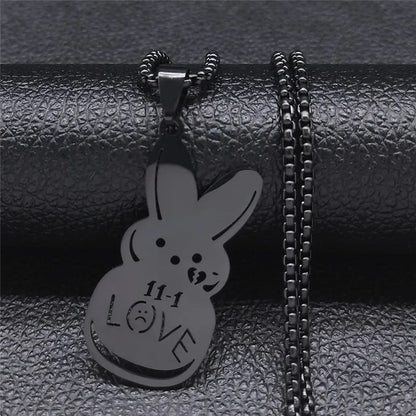 Women Men Kpop Lil Peep Rabbit Sad Stainless Steel Chain Necklace Pendant