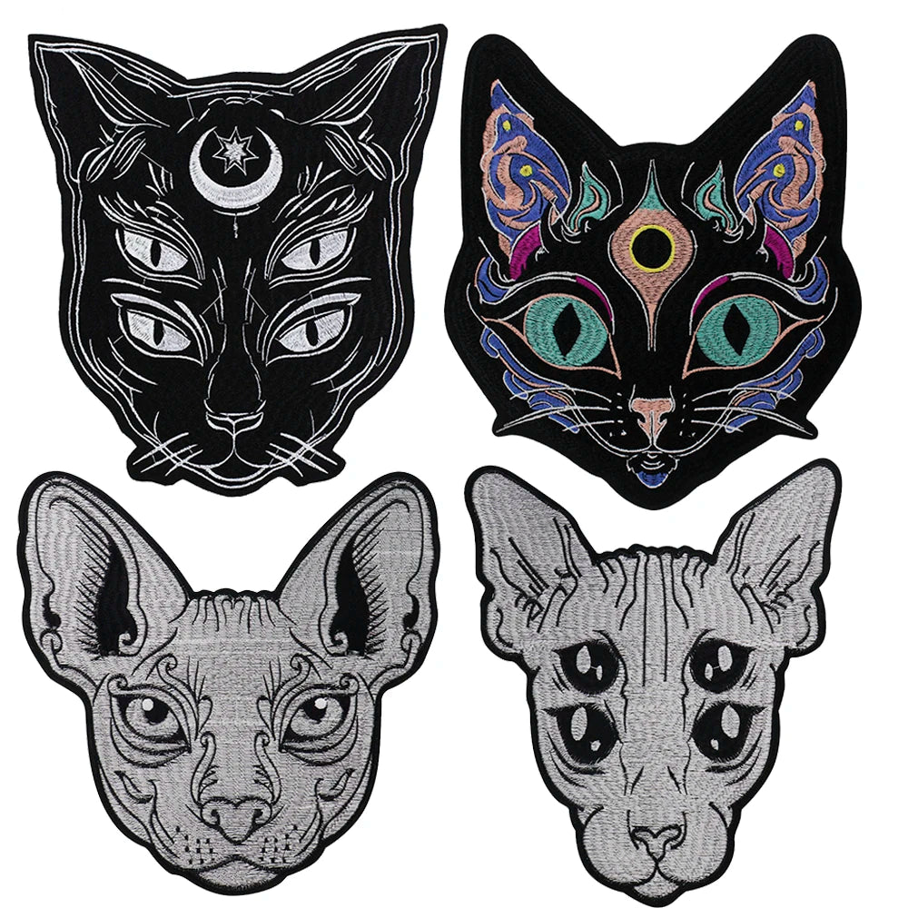 Embroidery Domineering Black Moon Cat Patch Appliques Iron on Patches Badge Clothes Sewing