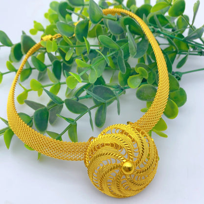 Dubai Women Wedding Gold Plated African Indian Round Necklace Earrings Jewelry Sets