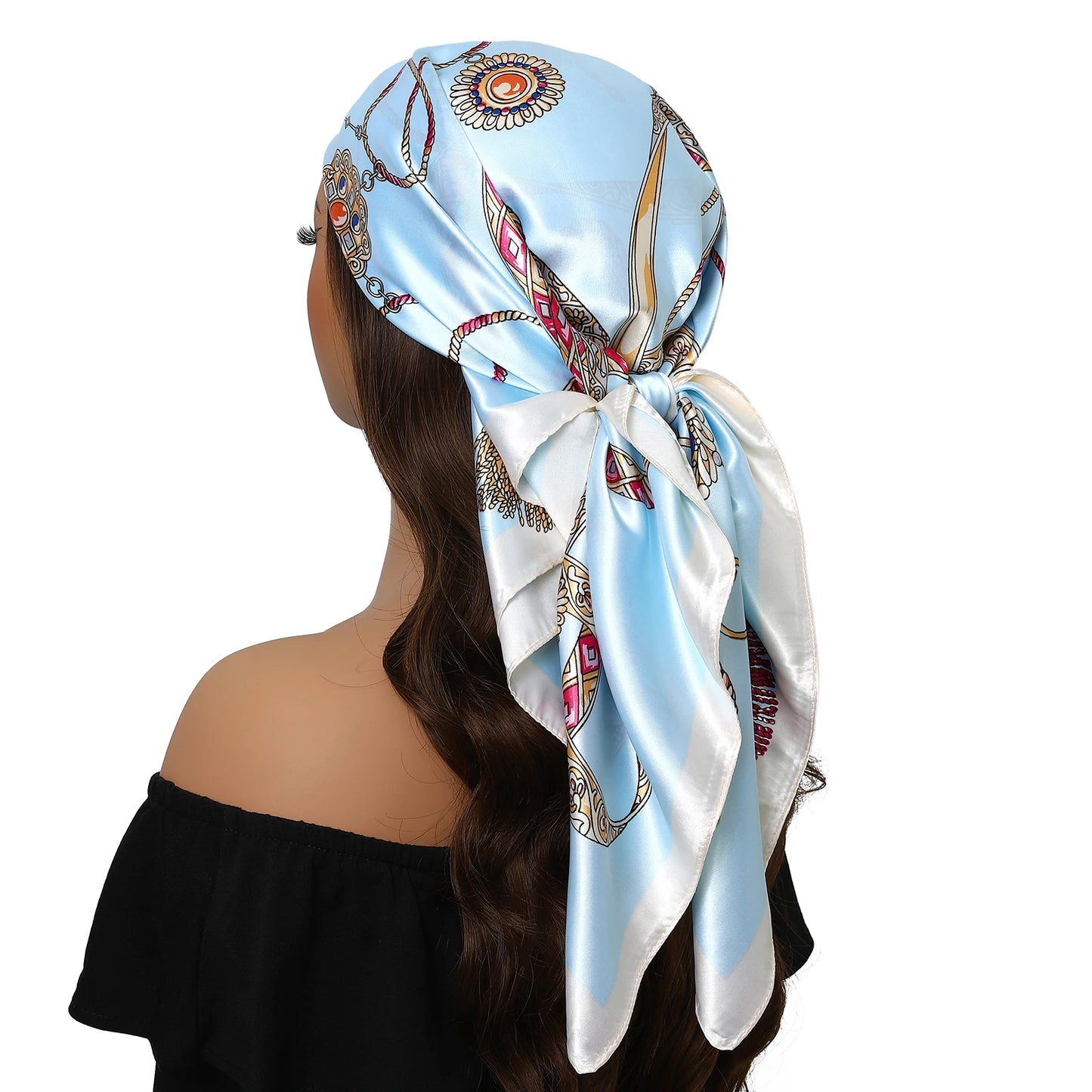 90cm Women Four Seasons Square Silk Satin Bandana Wrap Shawl Scarves Scarfs gfK4
