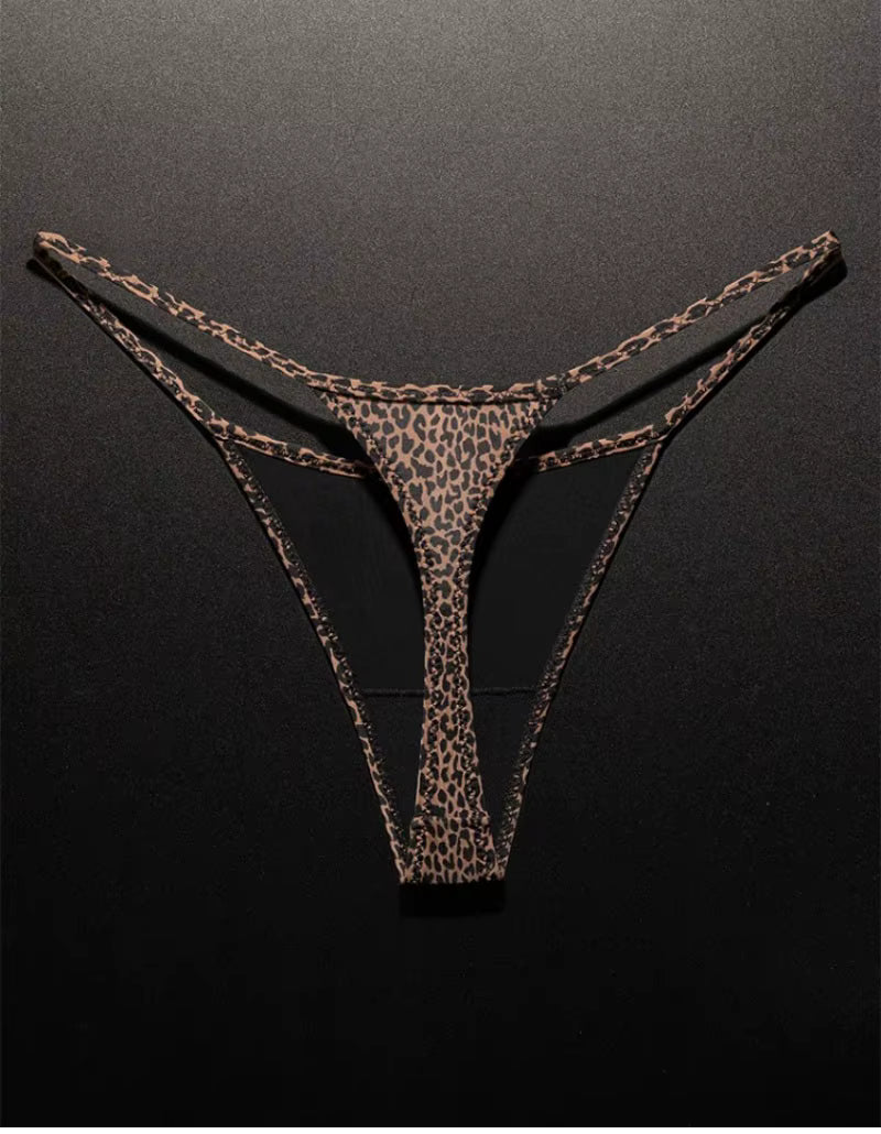 Women Low Waist G-String Leopard Briefs Thong Ice Slik T-back Underwear Seamless Panties