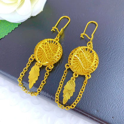 Dubai Ethiopia Tassel Gold Color African Women Bridal Wedding Drop Earrings