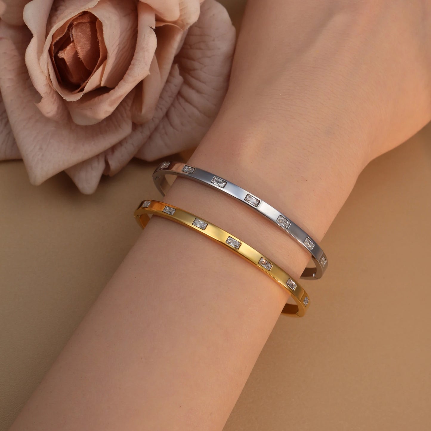 18K Gold Plated Stainless Steel Zircon Chain Hollow Women's Bracelet
