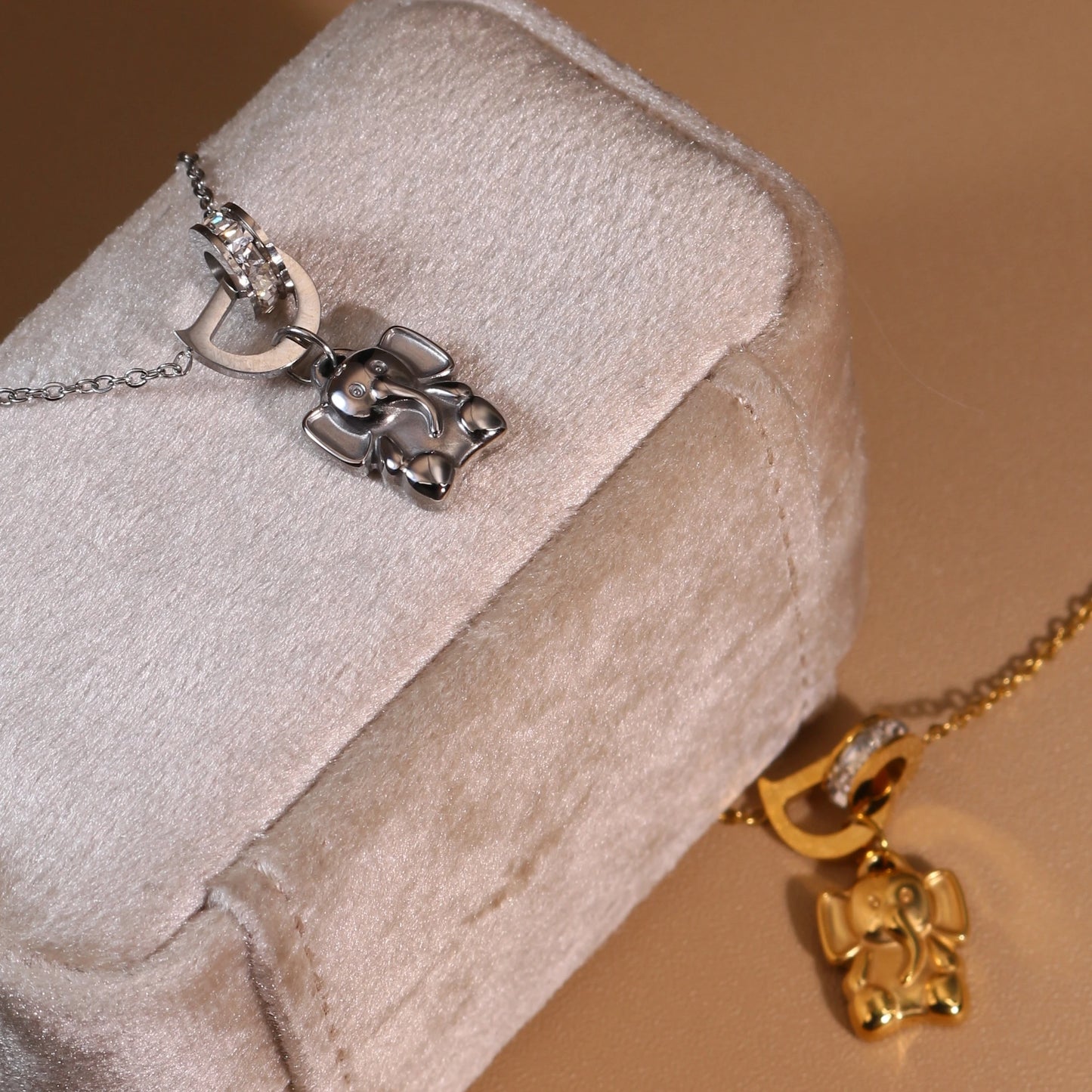 Women Small Elephant Zircon Roman Numeral 18K Gold-Plated Stainless Steel Necklace