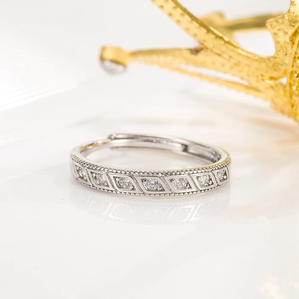 925 Sterling Silver Unisex Bridal Wedding Leaf Crystal Zircon Couple Rings