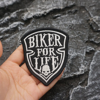 BIKER FOR LIFE Embroidered Patch Iron-On Sewing Clothes Patches Applique