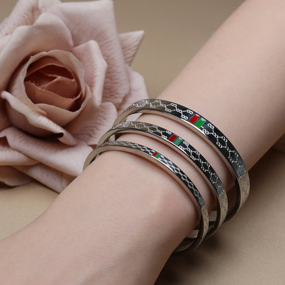 18K Gold Plated Stainless Steel 55MM Red Green Bangles Fashionable Bracelet