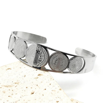 Women Men Stainless Steel Gold Color San Benito Religious Catholic Saint Benedict Adjustable Bracelet