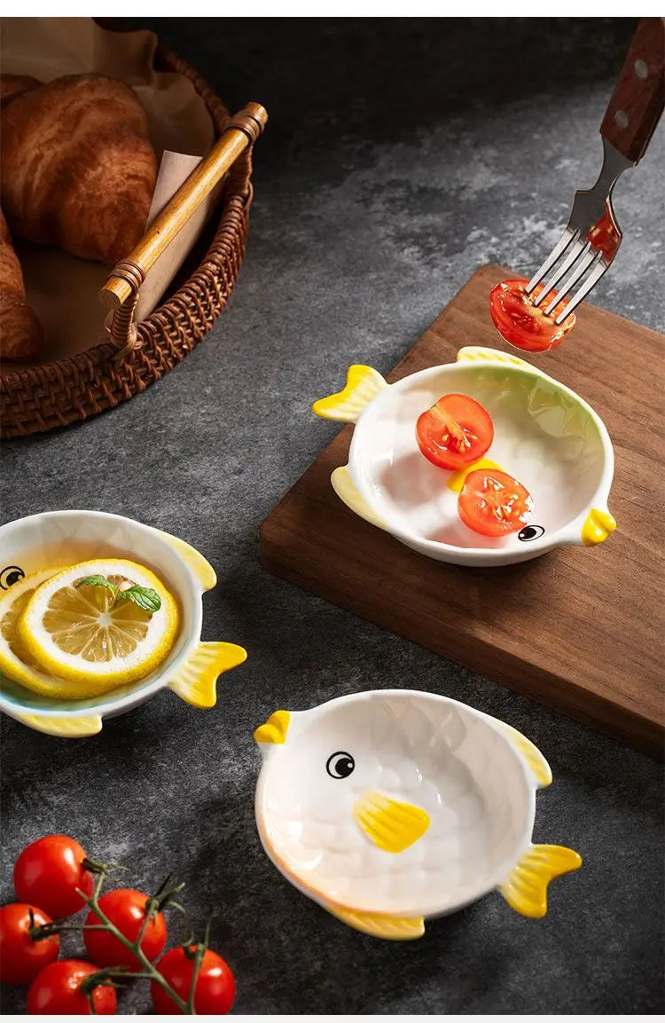 Small Fish Pattern Ceramics Dipping Sauce Dish Snack Dishes Tableware