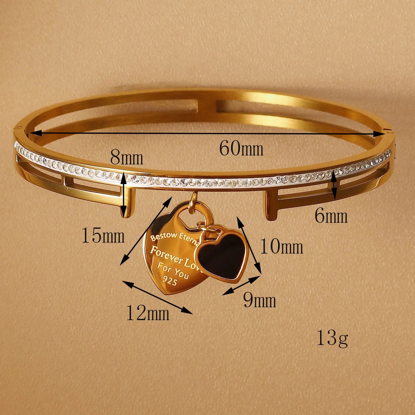 Women Fashion Double Peach Heart Love Stainless Steel Gold Color Bracelet Bangle Gifts