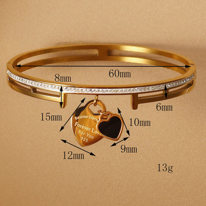 Women Fashion Double Peach Heart Love Stainless Steel Gold Color Bracelet Bangle Gifts