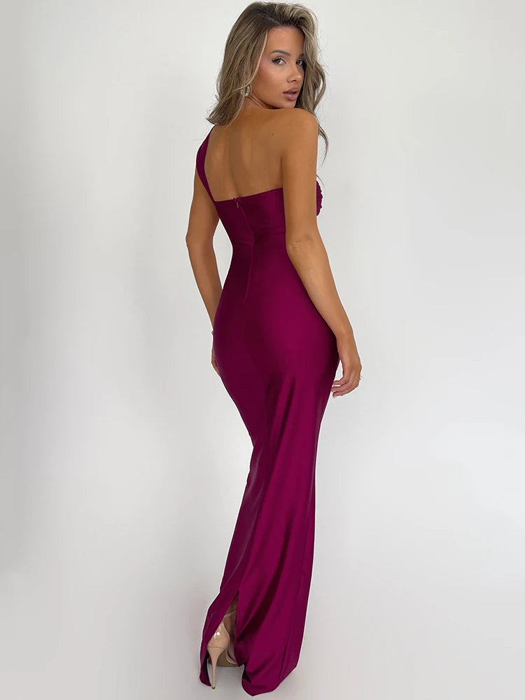 Women Strapless Backless Maxi Fashion One Shoulder Sleeveless Bodycon Club Party Long Dress