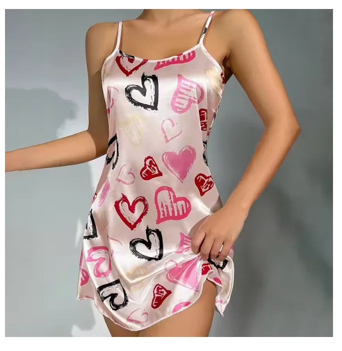 Women Nightwear Sexy Floral Prints Nightdress Sleepwear Nightgown