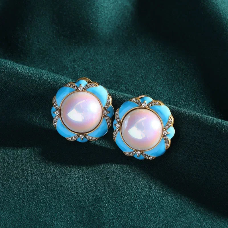 Women Gothic Vintage Designer Natural Blue Stone Stud Earrings
