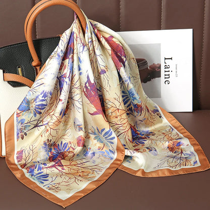 70cm Women Design Square Fashion Printed Satin Silk Scarf Scarves