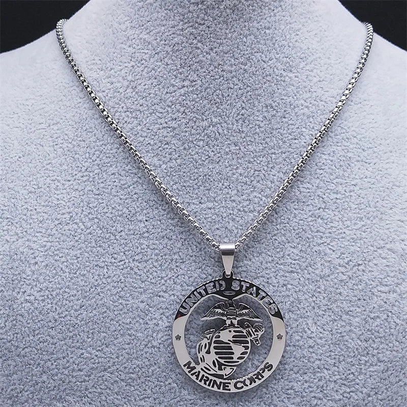 Men Stainless Steel Silver Color United State Marine Corps Pendant Necklace