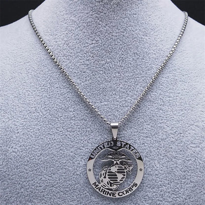 Men Stainless Steel Silver Color United State Marine Corps Pendant Necklace